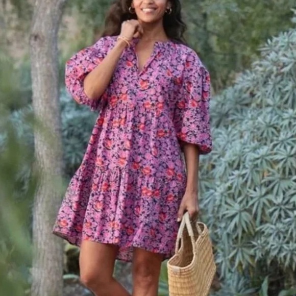 Sundry Dresses & Skirts - Sundry For Evereve Boho Floral Tiered Puff Sleeve Cotton Babydoll Dress Sz 2/M